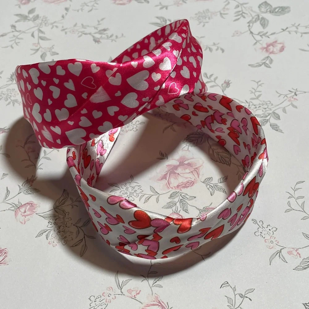 Heart Print Headbands - Pink and White NWOT